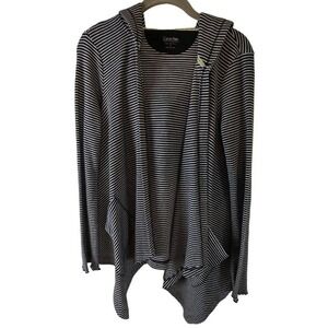 Calvin Klein Performance Striped Hooded Open Front Cardigan‎ Black White Small
